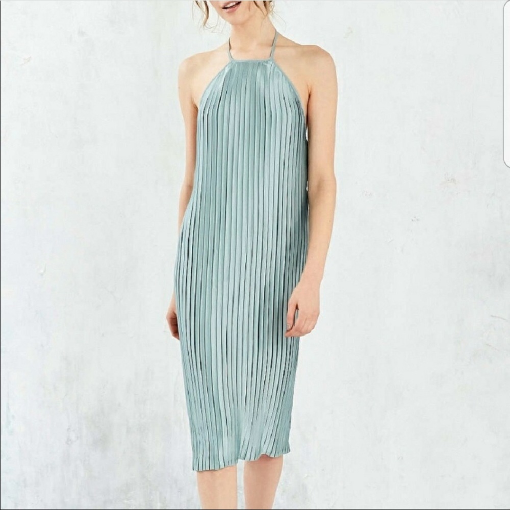 Blue pleated midi dress